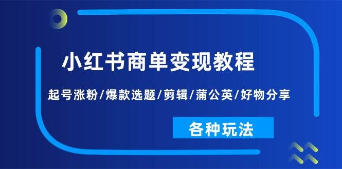 小红书商单变现教程：起号涨粉/爆款选题/剪辑/蒲公英/好物分享/各种玩法-齐力副业