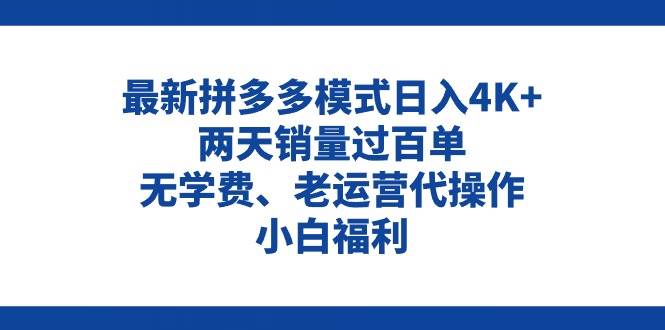 拼多多最新模式日入4K+两天销量过百单，无学费、老运营代操作、小白福利-齐力副业