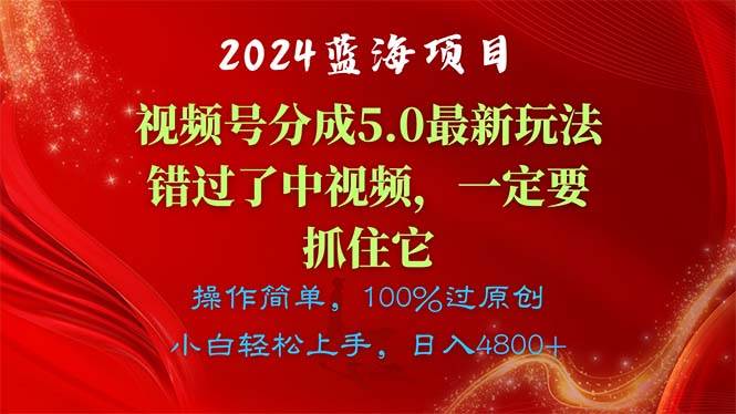 2024蓝海项目，视频号分成计划5.0最新玩法，错过了中视频，一定要抓住...-齐力副业