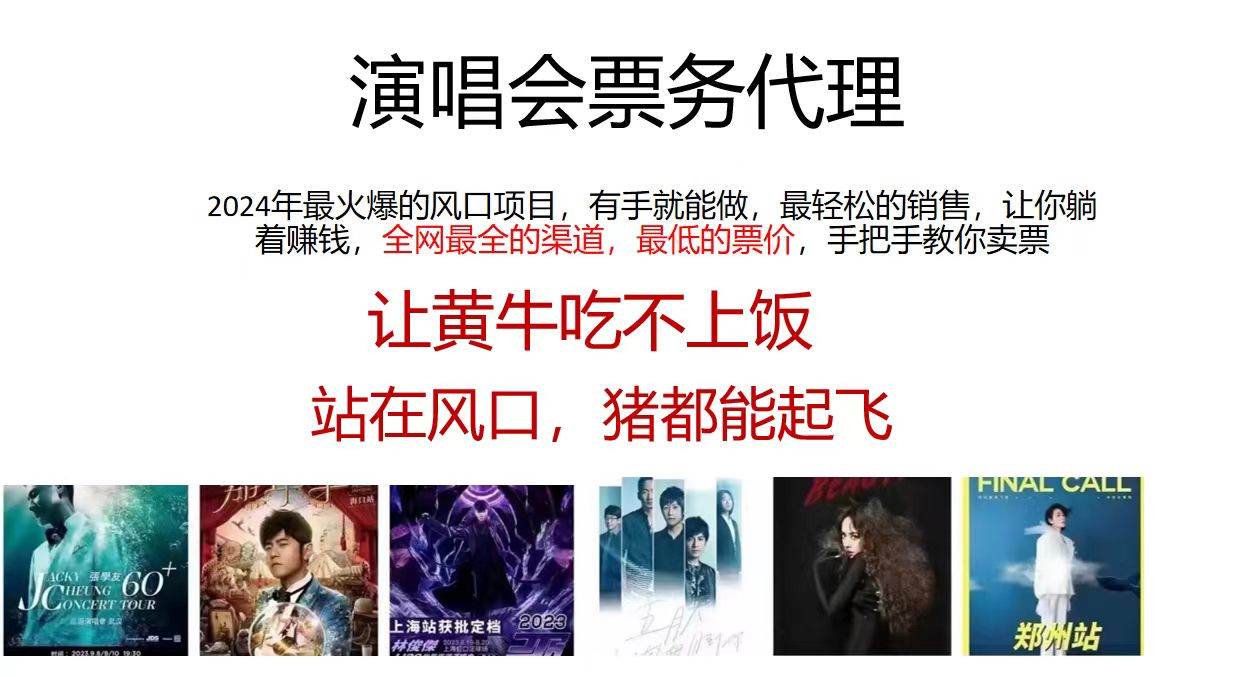 2024演唱会低价票务代理，全网最低的票价，手把手教你卖票，日入2000+-齐力副业