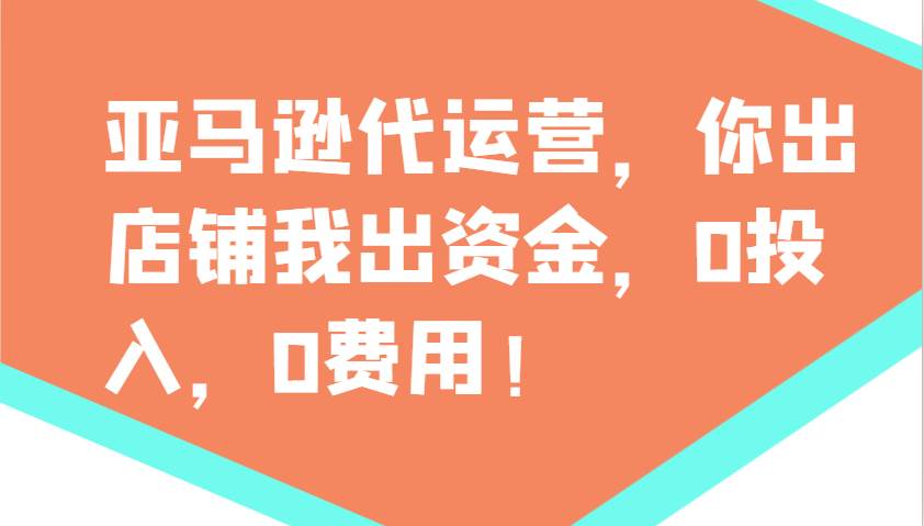 亚马逊代运营，你出店铺我出资金，0投入，0费用，无责任每天300分红，赢亏我承担-齐力副业