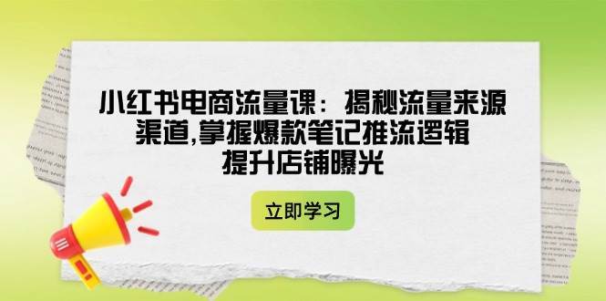 小红书电商流量课：揭秘流量来源渠道,掌握爆款笔记推流逻辑,提升店铺曝光-齐力副业