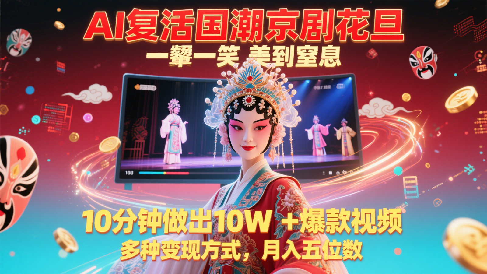 AI复活国潮京剧花旦，一颦一笑美到窒息，10分钟做出10W+爆款视频，多种变现方式-齐力副业
