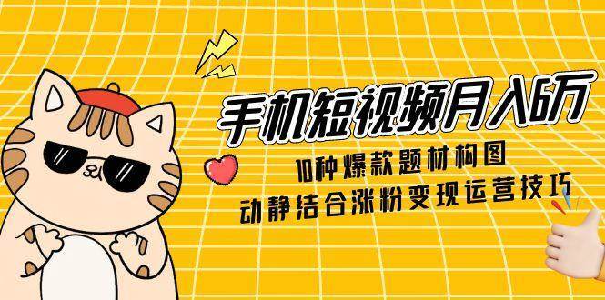 手机短视频月入6万，10种爆款题材构图，动静结合涨粉变现运营技巧-齐力副业