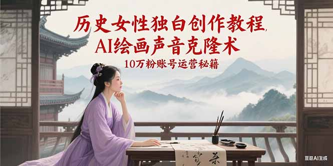 历史女性独白创作教程，AI绘画声音克隆术，10万粉账号运营秘籍-齐力副业