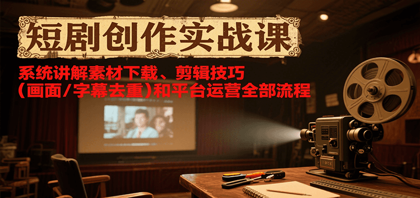 短剧创作实战课，系统讲解素材下载、剪辑技巧（画面/字幕去重）和平台运营全部流程-齐力副业