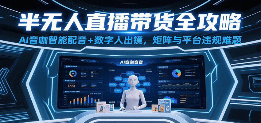 半无人直播带货全攻略：AI音咖智能配音+数字人出镜，解决账号矩阵与平台违规难题-齐力副业