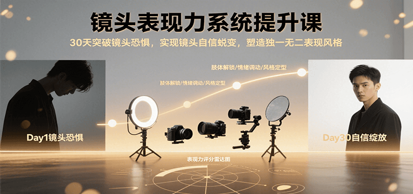 镜头表现力系统提升课，30天突破镜头恐惧实现自信蜕变，塑造独一无二表现风格-齐力副业