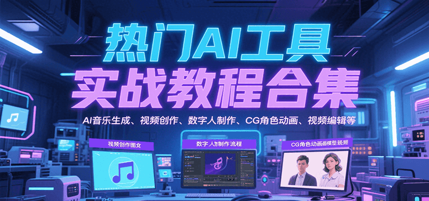 热门AI工具实战教程合集，AI音乐生成、视频创作、数字人制作、CG角色动画、视频编辑等-齐力副业