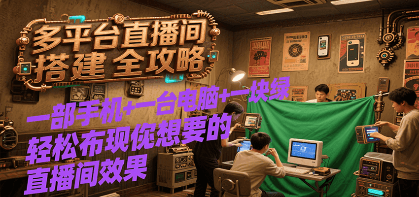 多平台直播间搭建全攻略，一部手机+一台电脑+一块绿布轻松实现你想要的直播间效果-齐力副业