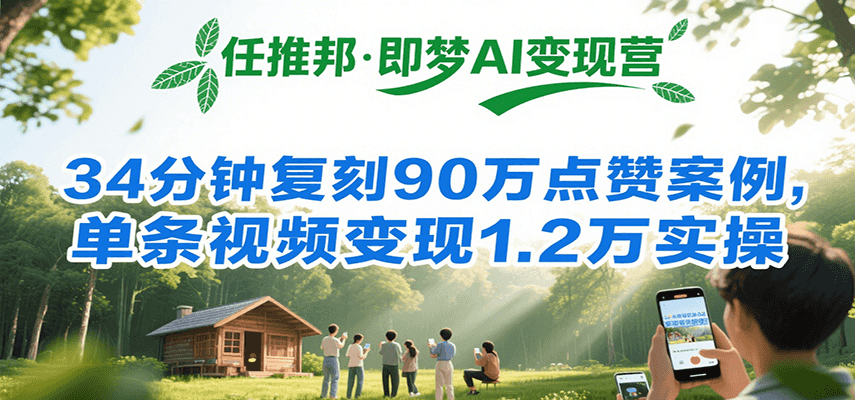 任推邦·即梦AI变现营,34分钟复刻90万点赞案例,单条视频变现1.2万实操插图 任推邦·即梦AI变现营,34分钟复刻90万点赞案例,单条视频变现1.2万实操插图