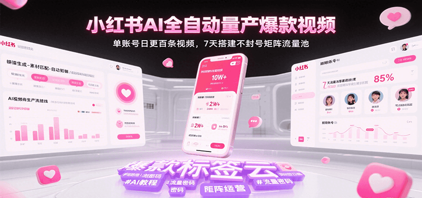 小红书AI全自动量产爆款视频，单账号日更百条视频，7天搭建不封号矩阵流量池（更新）-齐力副业
