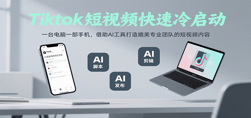 Tiktok短视频快速冷启动，一台电脑一部手机，借助AI工具打造媲美专业团队的短视频内容-齐力副业