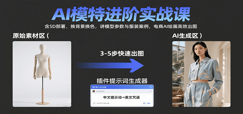 AI模特进阶实战课：含SD部署、换背景换色，讲模型参数与服装案例，电商AI绘画高效出图-齐力副业
