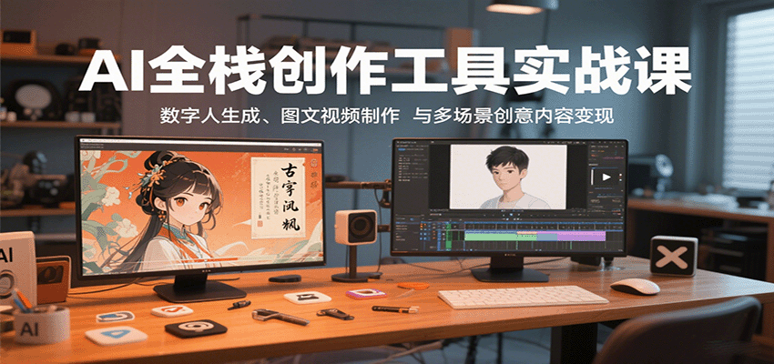 AI全栈创作工具实战课：数字人生成、图文视频制作与多场景创意内容变现-齐力副业