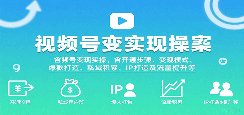 视频号变现实操，含开通步骤、变现模式、爆款打造、私域积累、IP打造及流量提升等-齐力副业