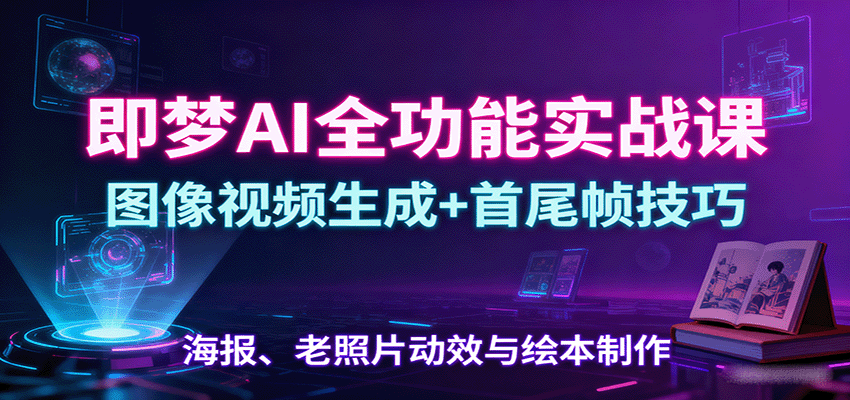 即梦AI全功能实战课：图像视频生成+首尾帧技巧，海报、老照片动效与绘本制作-齐力副业