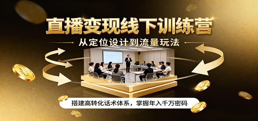 直播变现线下训练营，从定位设计到流量玩法，搭建高转化话术体系，掌握年入千万密码-齐力副业