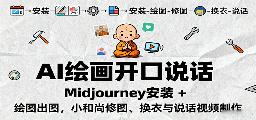 AI绘画开口说话，Midjourney安装 + 绘图出图，小和尚修图、换衣与说话视频制作-齐力副业
