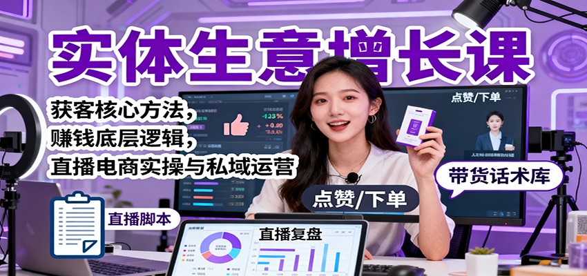 实体生意增长课：获客核心方法，赚钱底层逻辑，直播电商实操与私域运营-齐力副业
