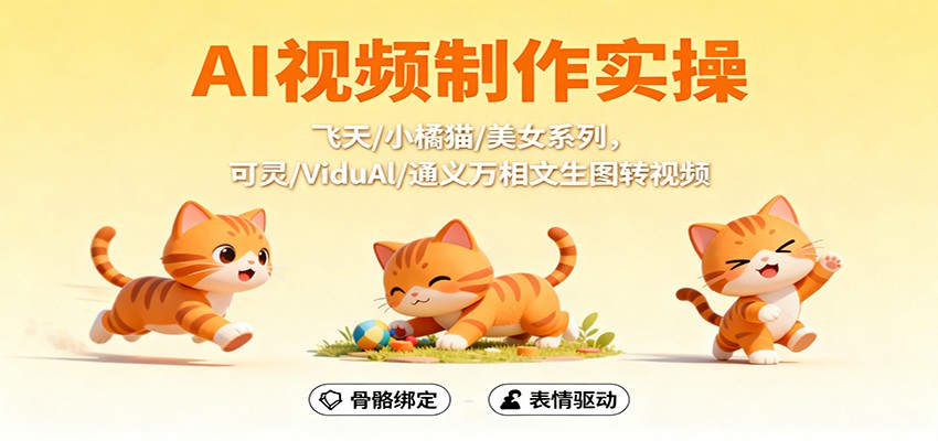 AI视频制作实操，飞天/小橘猫/美女系列，可灵/ViduAl/通义万相文生图转视频-齐力副业
