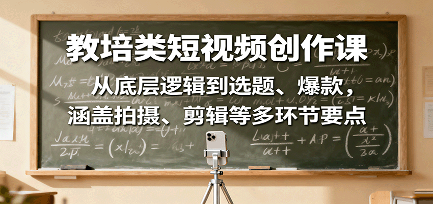 教培类短视频创作课：从底层逻辑到选题、爆款，涵盖拍摄、剪辑等多环节要点-齐力副业