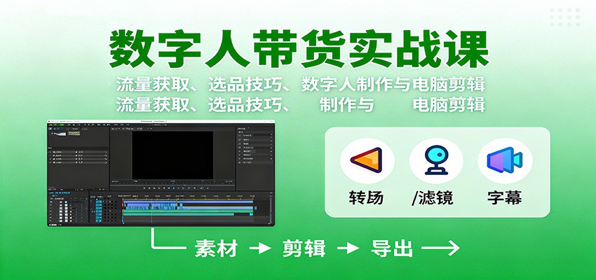 数字人变现实战课：流量获取、选品技巧、数字人制作与电脑剪辑-齐力副业