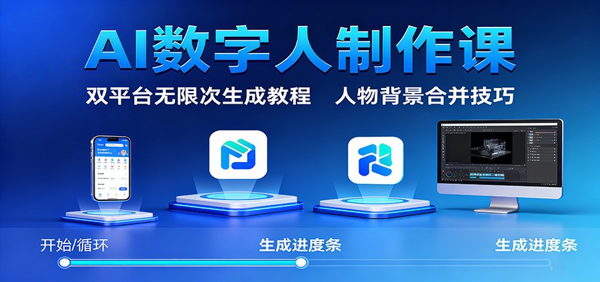 AI数字人制作课：双平台无限次生成教程，人物背景合并技巧-齐力副业