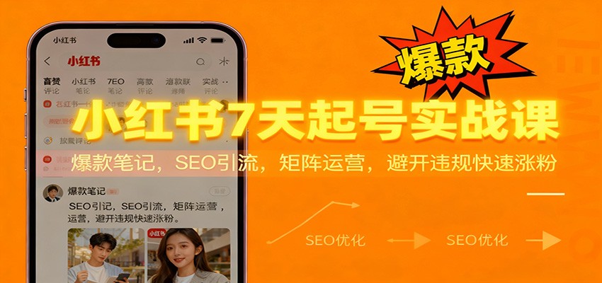 小红书7天起号实战课：爆款笔记，SEO引流，矩阵运营，避开违规快速涨粉-齐力副业