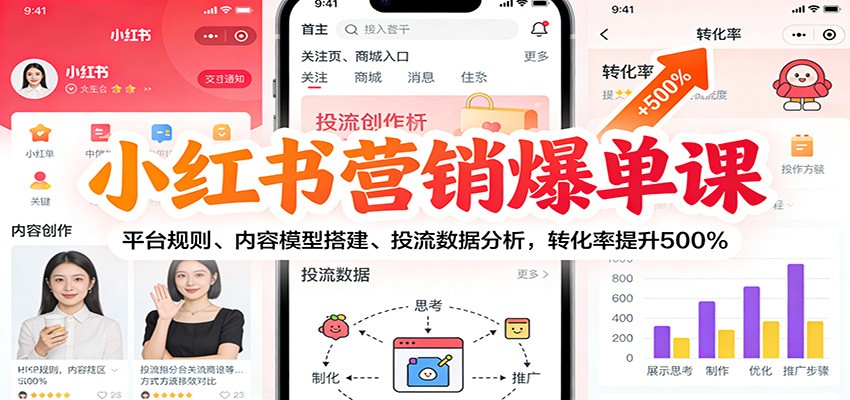 小红书营销爆单课：平台规则、内容模型搭建、投流数据分析，转化率提升500%-齐力副业
