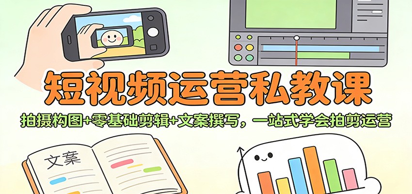 短视频运营私教课：拍摄构图+零基础剪辑 +文案撰写，一站式学会拍剪运营-齐力副业