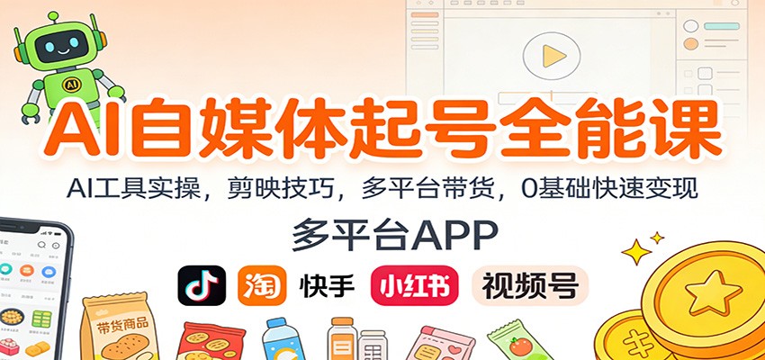 AI自媒体起号全能课：AI工具实操，剪映技巧，多平台带货，0基础快速变现-齐力副业