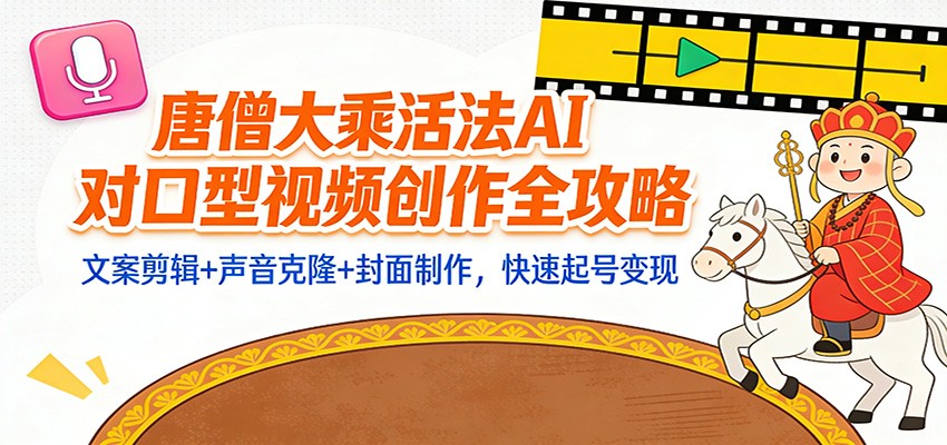“大乘活法”AI对口型视频创作全攻略：文案剪辑+声音克隆+封面制作，快速起号变现-齐力副业