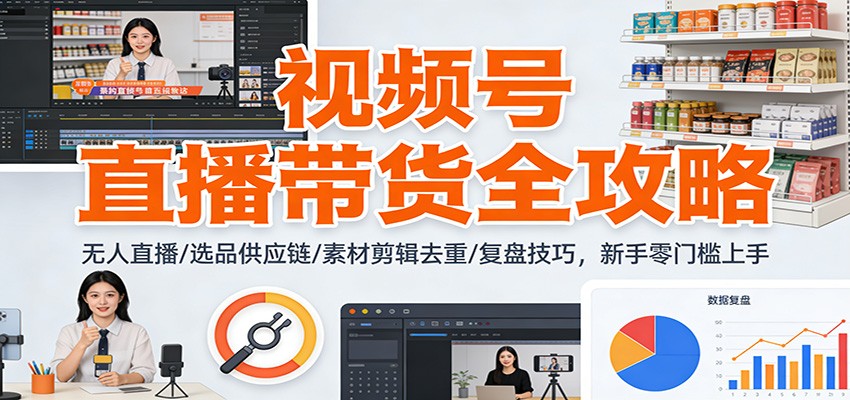 视频号直播带货全攻略：无人直播/选品供应链/素材剪辑去重/复盘技巧，零门槛上手-齐力副业
