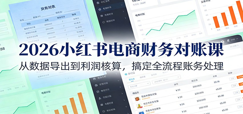 2026小红书电商财务对账课：从数据导出到利润核算，搞定全流程账务处理-齐力副业