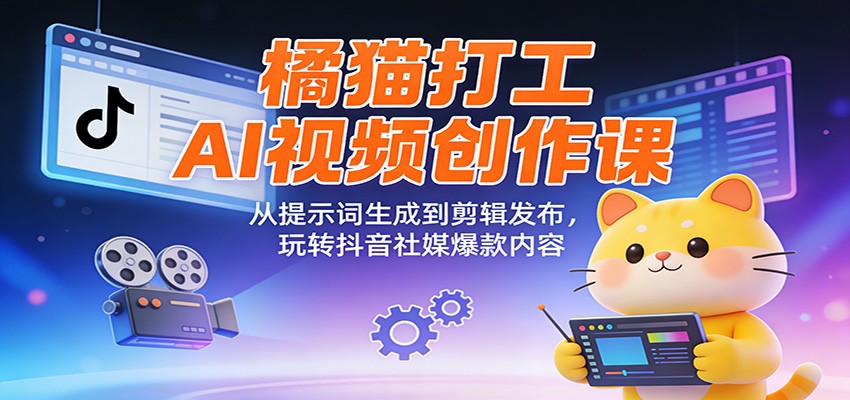橘猫打工AI视频创作课：从提示词生成到剪辑发布，玩转抖音社媒爆款内容-齐力副业