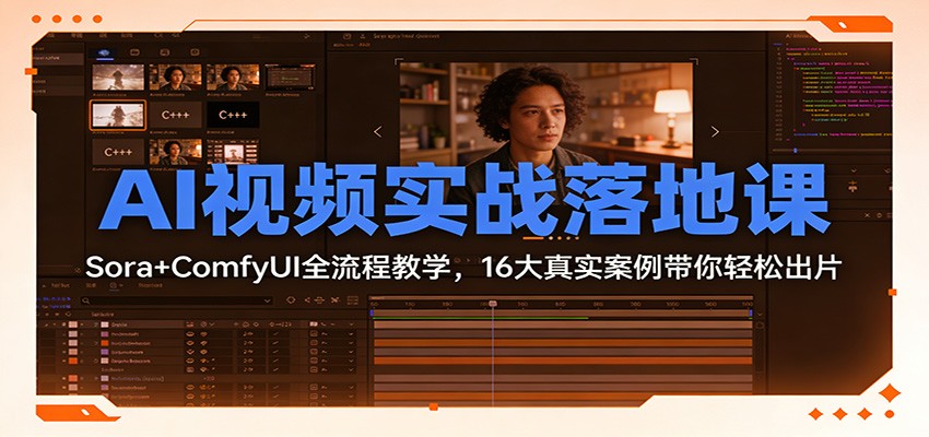 AI视频实战落地课：Sora+ComfyUI全流程教学，16大真实案例带你轻松出片-齐力副业