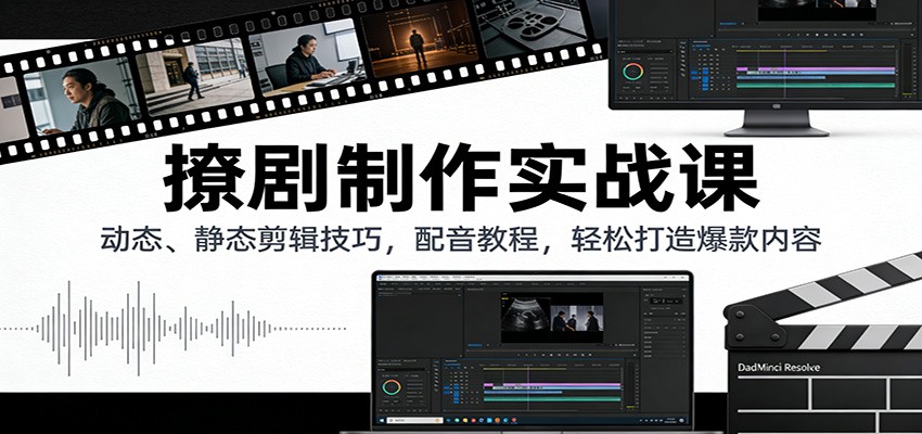撩剧制作实战课：动态、静态剪辑技巧，配音教程，轻松打造爆款内容-齐力副业