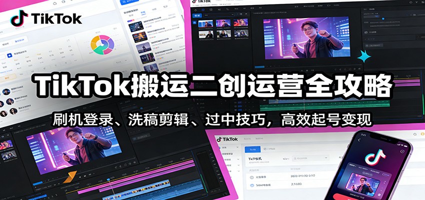 TikTok搬运二创运营全攻略：刷机登录、洗稿剪辑 、过中技巧，高效起号变现-齐力副业