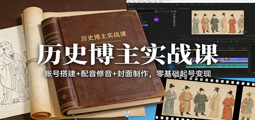 历史博主实战课：账号搭建+配音修音+封面制作，零基础起号变现-齐力副业