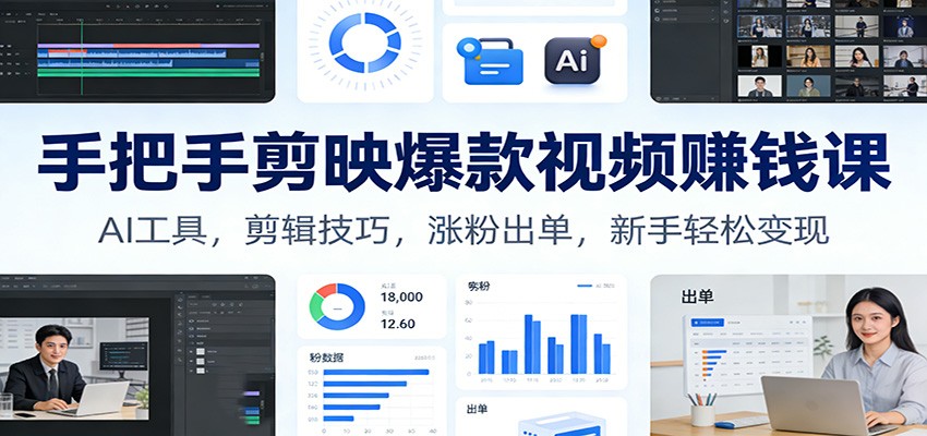 手把手剪映爆款视频赚钱课：AI工具，剪辑技巧，涨粉出单，新手轻松变现-齐力副业