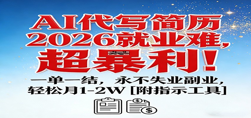 AI代写简历，2026就业难，超暴利！一单一结，永不失业副业，轻松月1-2W【附指令工具】-齐力副业