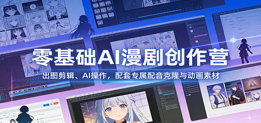 零基础AI漫剧创作营：出图剪辑、AI操作，配套专属配音克隆与动画素材-齐力副业