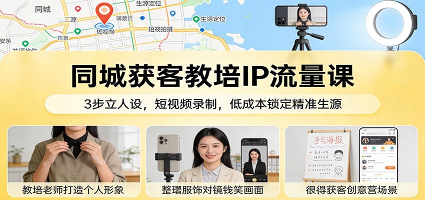同城获客教培IP流量课：3步立人设，短视频录制，低成本锁定精准生源-齐力副业