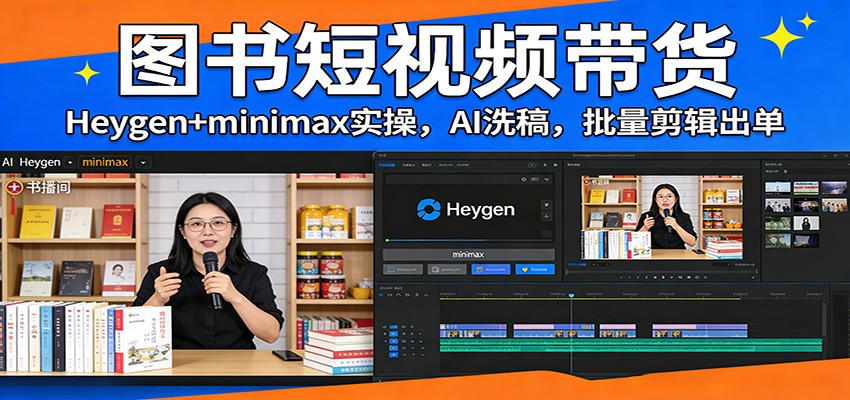 图书短视频带货：Heygen+minimax实操，AI洗稿 ，批量剪辑出单-齐力副业