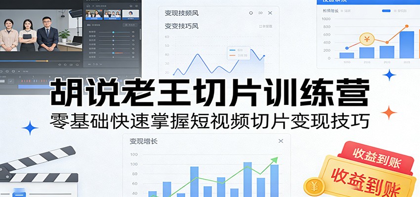 胡说老王切片训练营，零基础快速掌握短视频切片变现技巧-齐力副业