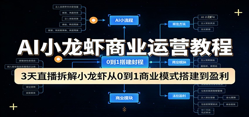 AI小龙虾商业运营教程：3天直播拆解小龙虾从0到1商业模式搭建到盈利-齐力副业
