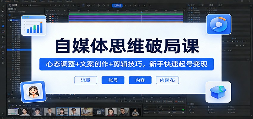 自媒体思维破局课：心态调整+文案创作+剪辑技巧，新手快速起号变现-齐力副业