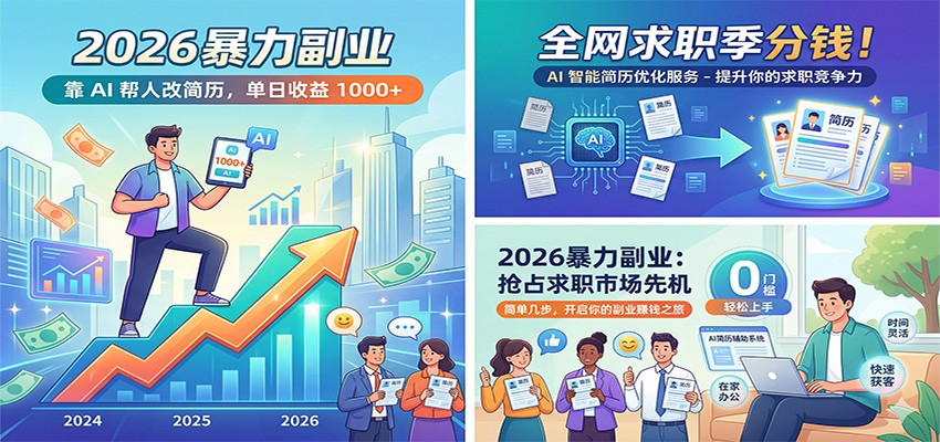2026暴力副业：靠AI帮人改简历，单日收益1000+，全网求职季分钱-齐力副业
