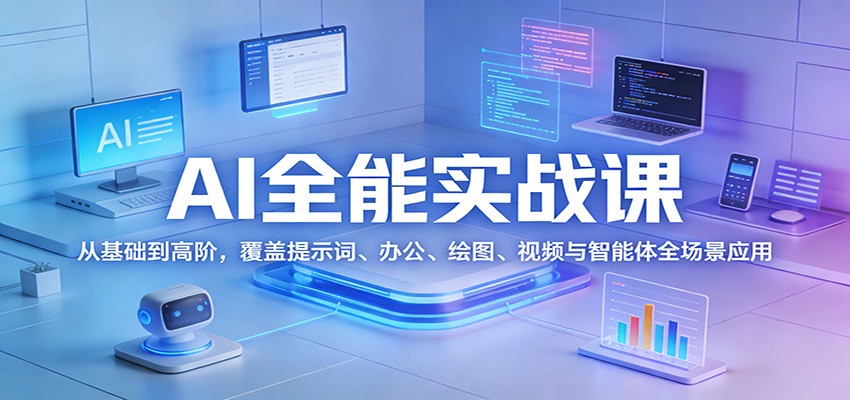 AI全能实战课：从基础到高阶，覆盖提示词、办公、绘图、视频与智能体全场景应用-齐力副业
